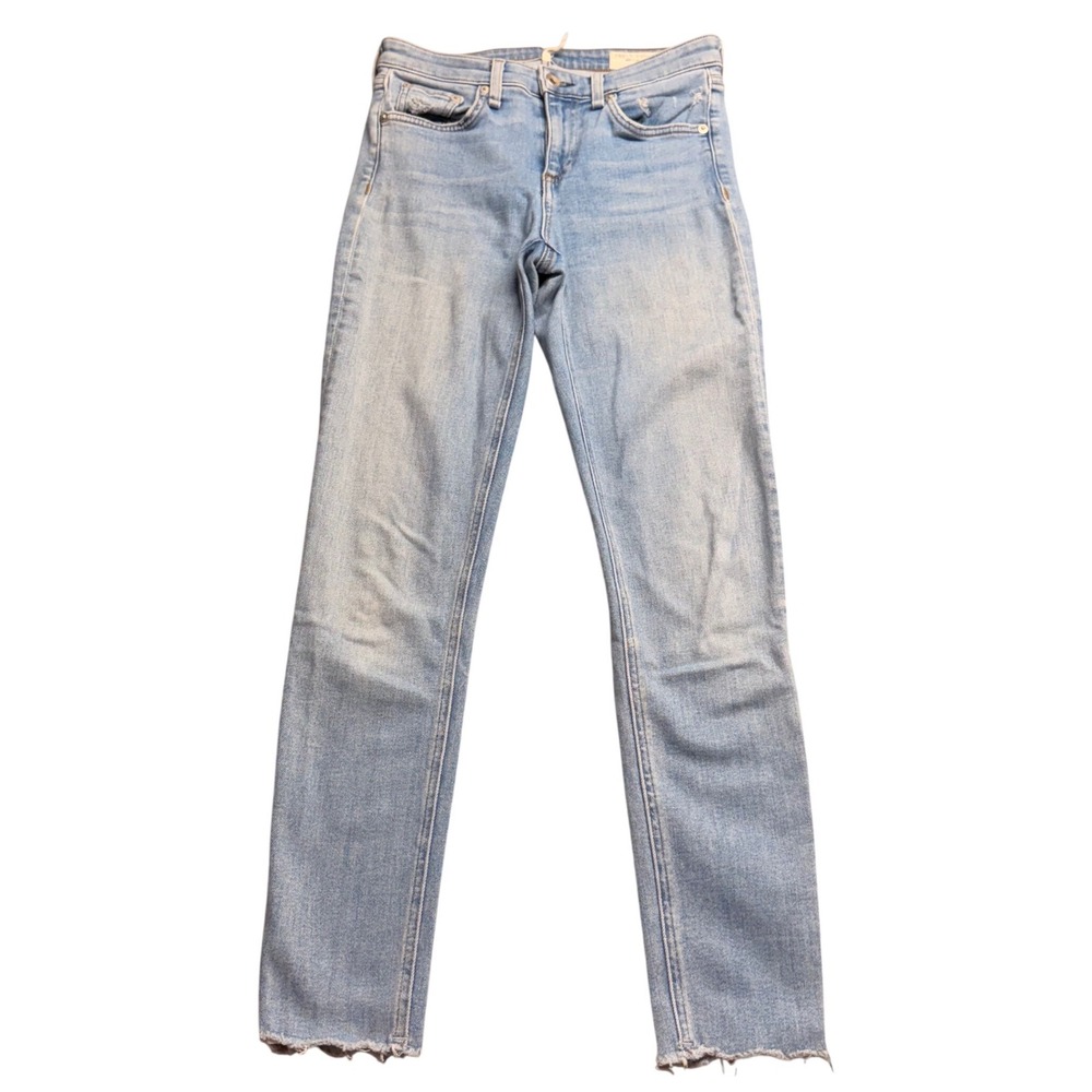 Rag & Bone Cate Mid-Rise Skinny Jeans Palmer Light Wash Raw Hem 26 Distressed